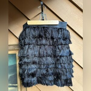 Robert Rodriguez Tiered Silk Fringe Mini Skirt, Black, Size 4